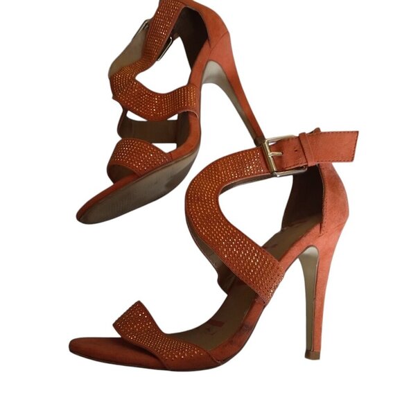 ELLE Women's Size 8 1/2 Open Toe Heels Beaded Ankle Strap Orange Buckle Closure - Picture 6 of 8